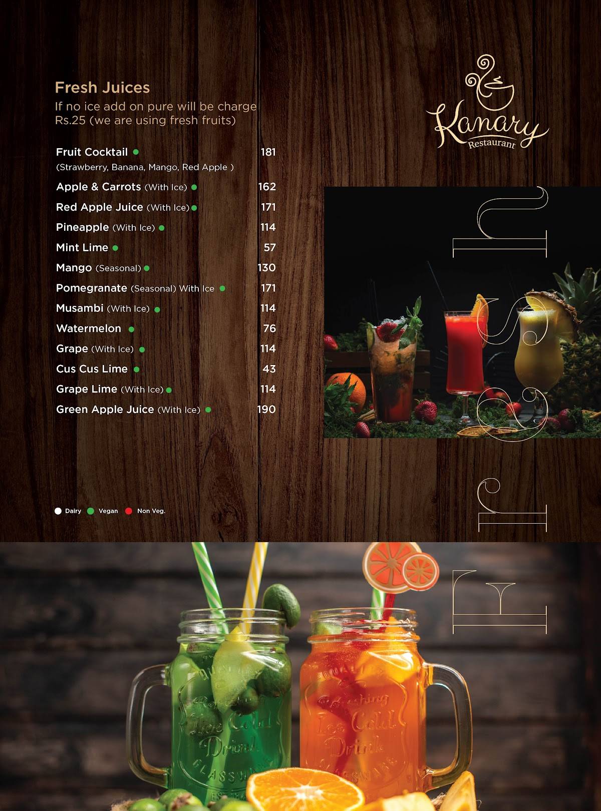 Kanary Restaurant menu