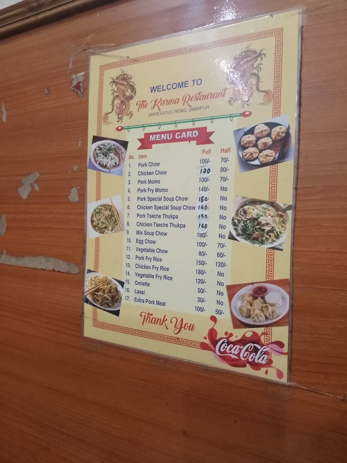 Karma Restaurant menu