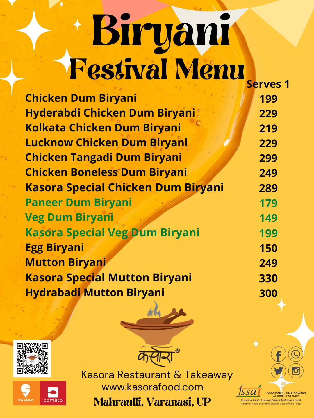 Kasora Food Services menu