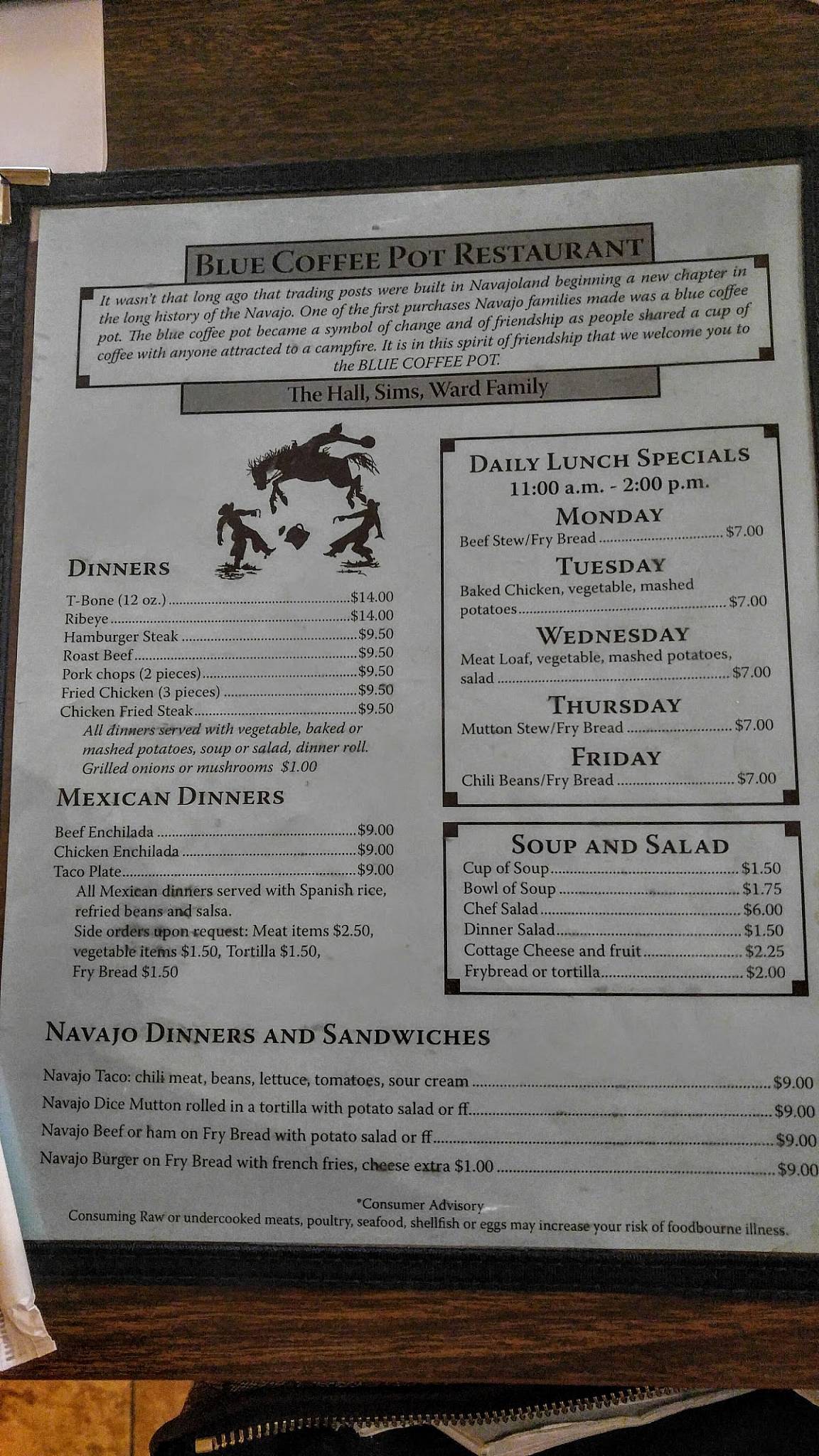 Menu at Blue Coffee Pot Restaurant, Kayenta