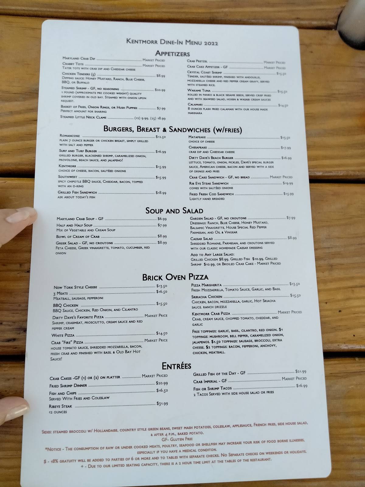 Menu at The Kentmorr Beach Bar & Grill, Stevensville