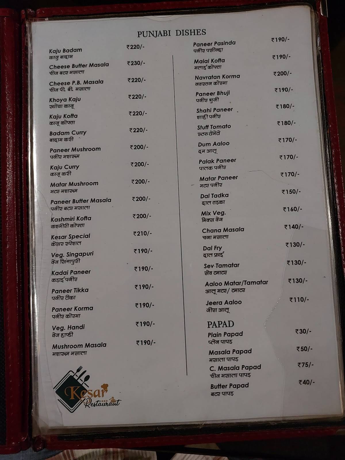 Kesar Best Family Restaurant In Pali Best Veg & Fast Food Restaurant Best Multicuisine Restaurant Best Restaurant menu