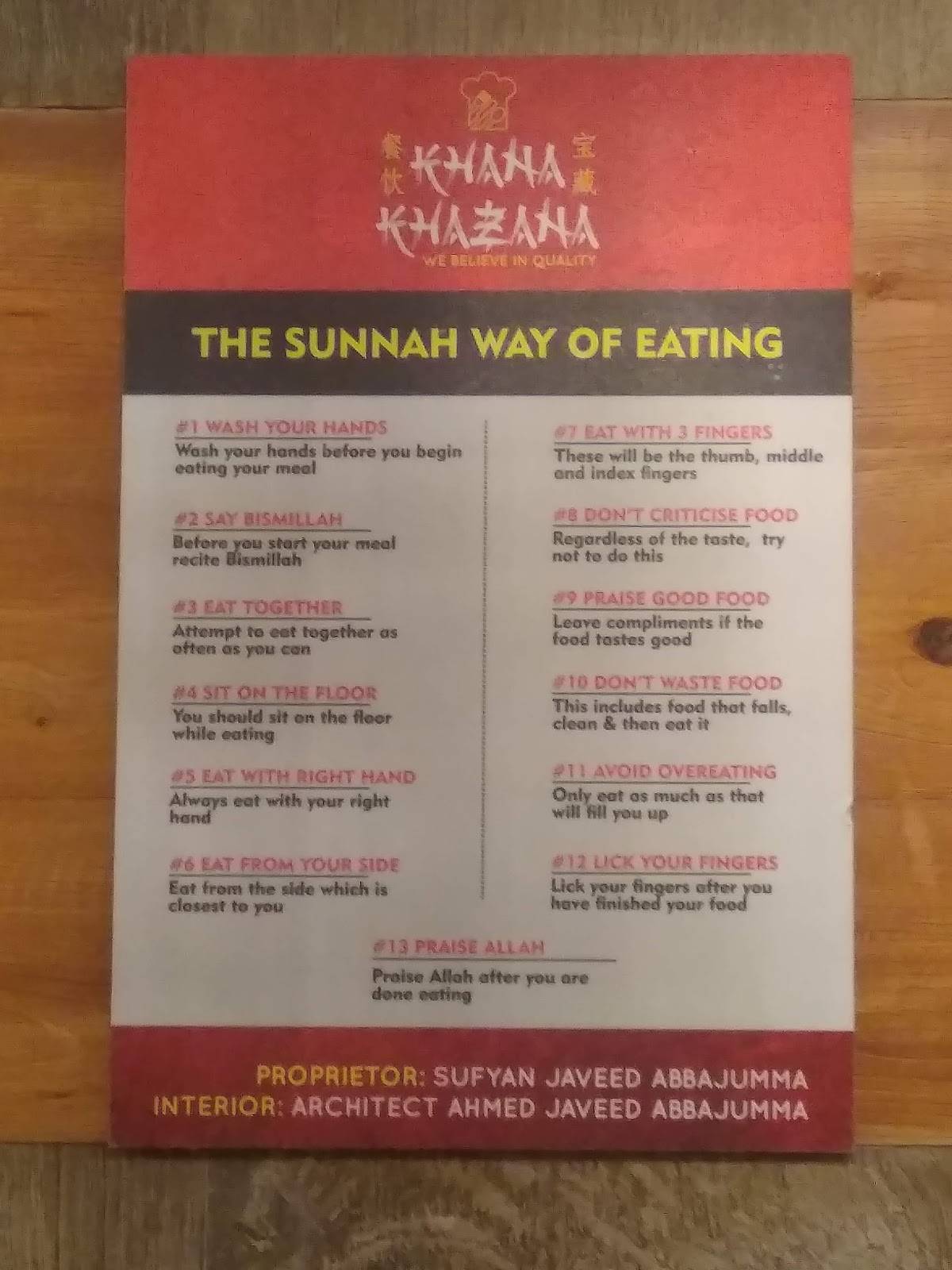 Khana khazana menu