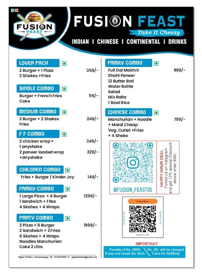Fusion Feast menu