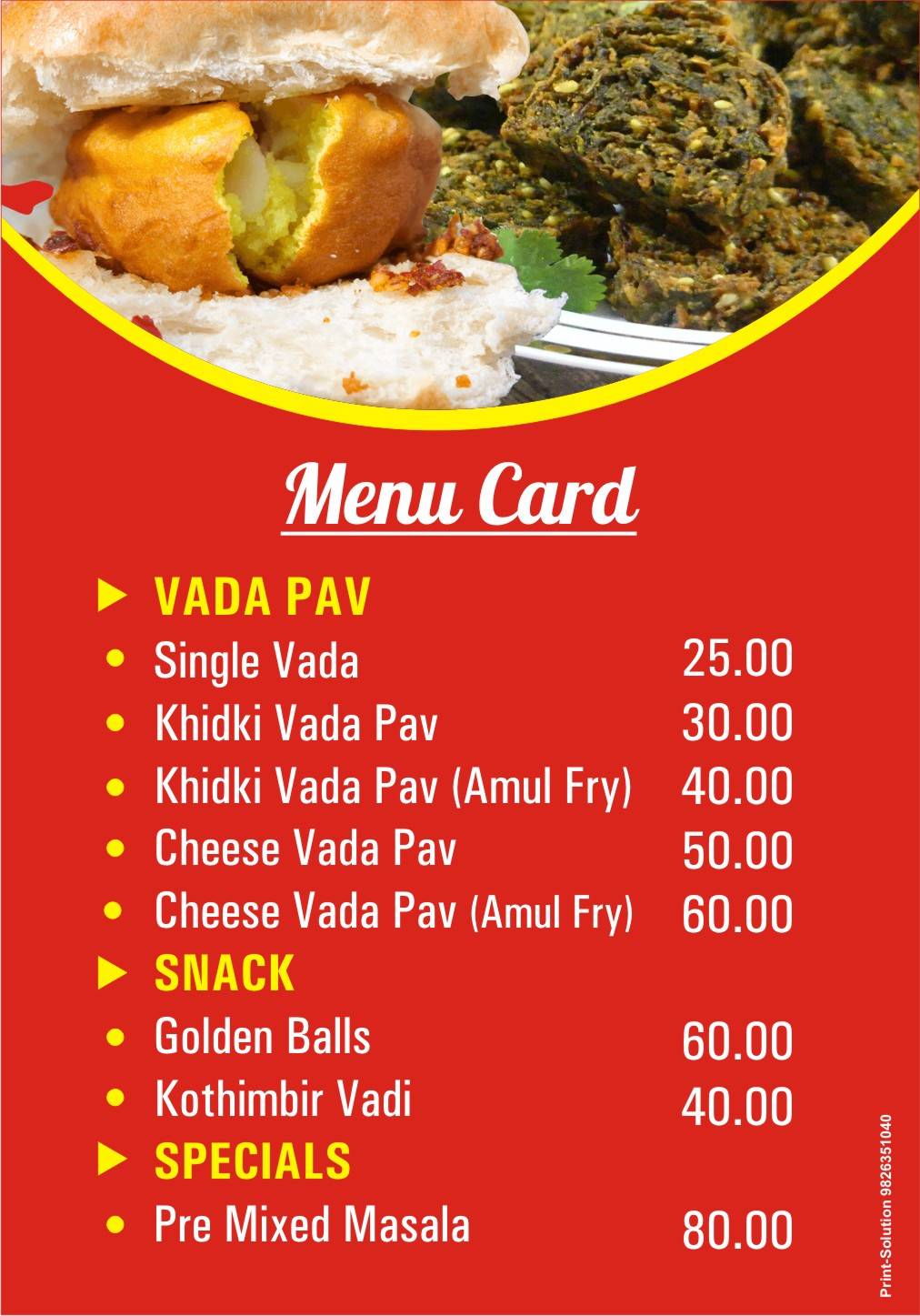 Khidki Vada menu