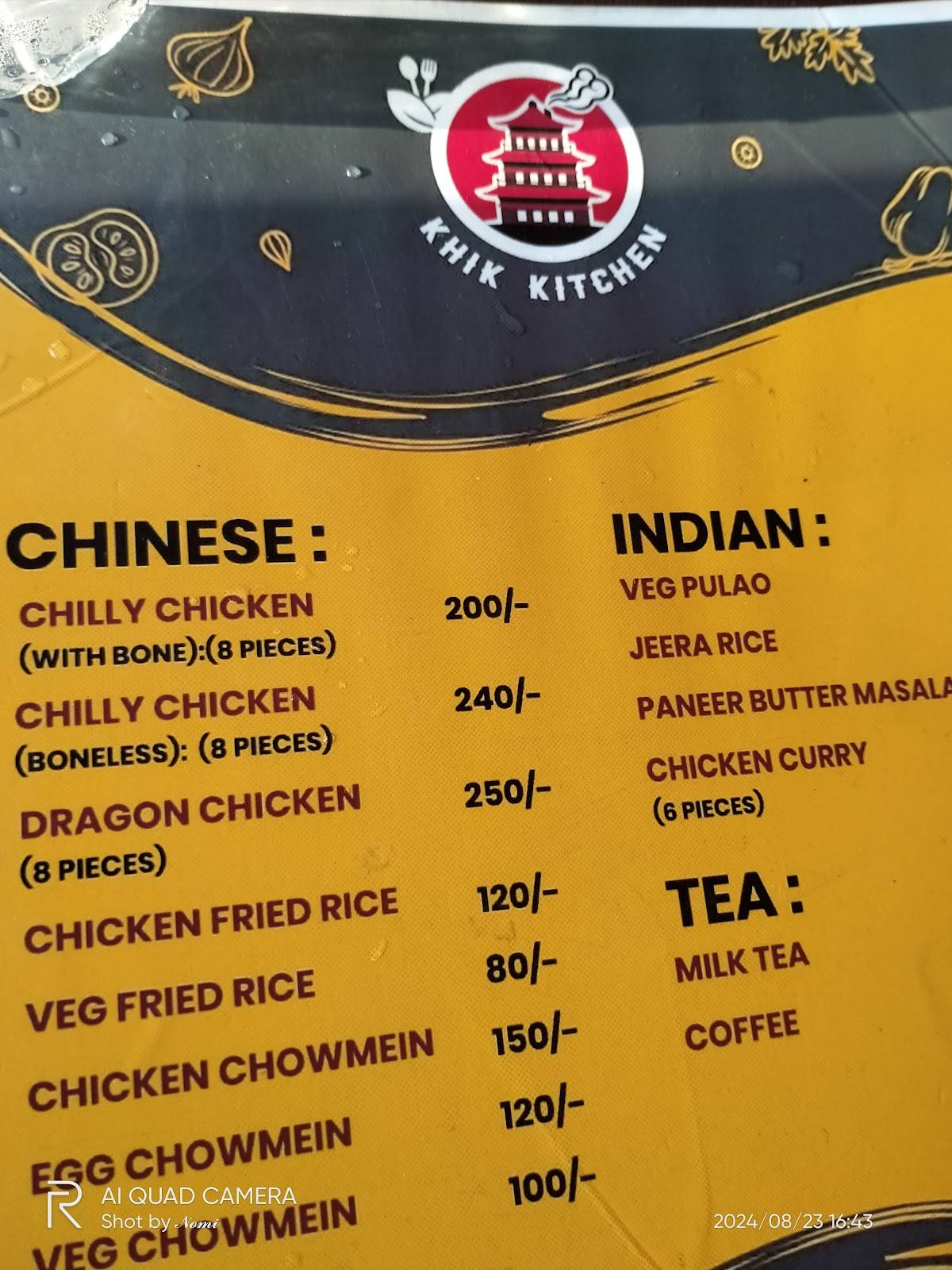 Khik Kitchen menu