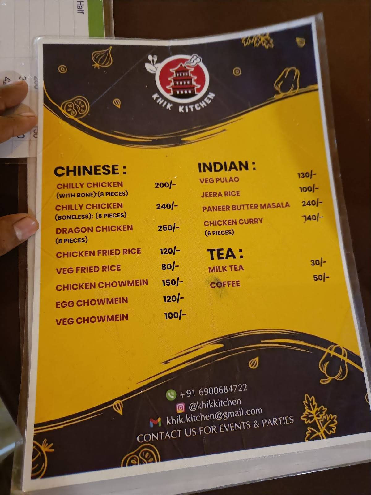 Khik Kitchen menu