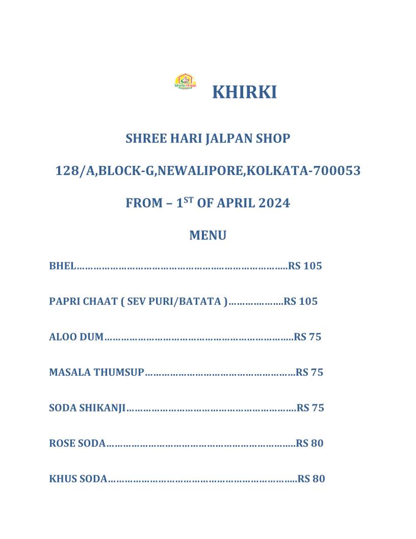 Khirki Shree Hari Jalpan Shop (Khidki Chaat) menu