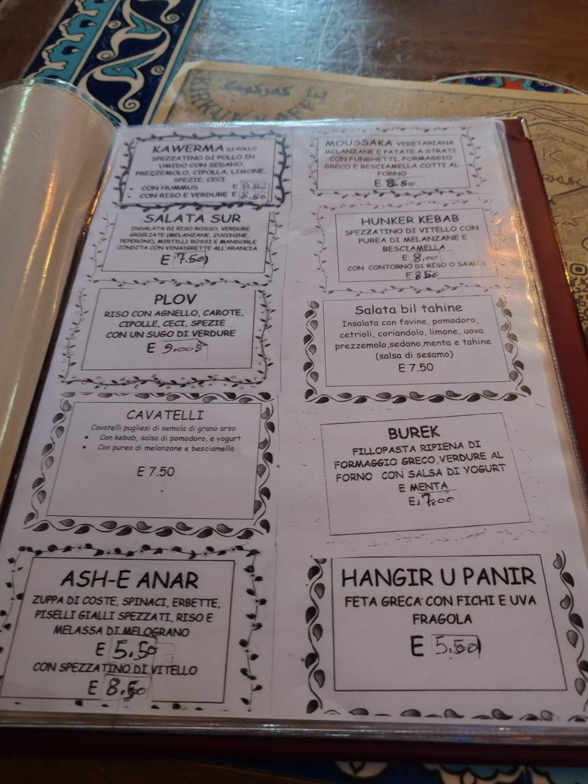 Menu di Kirkuk Kaffe 