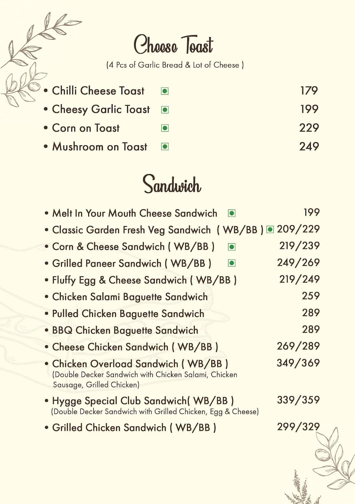 HYGGE menu