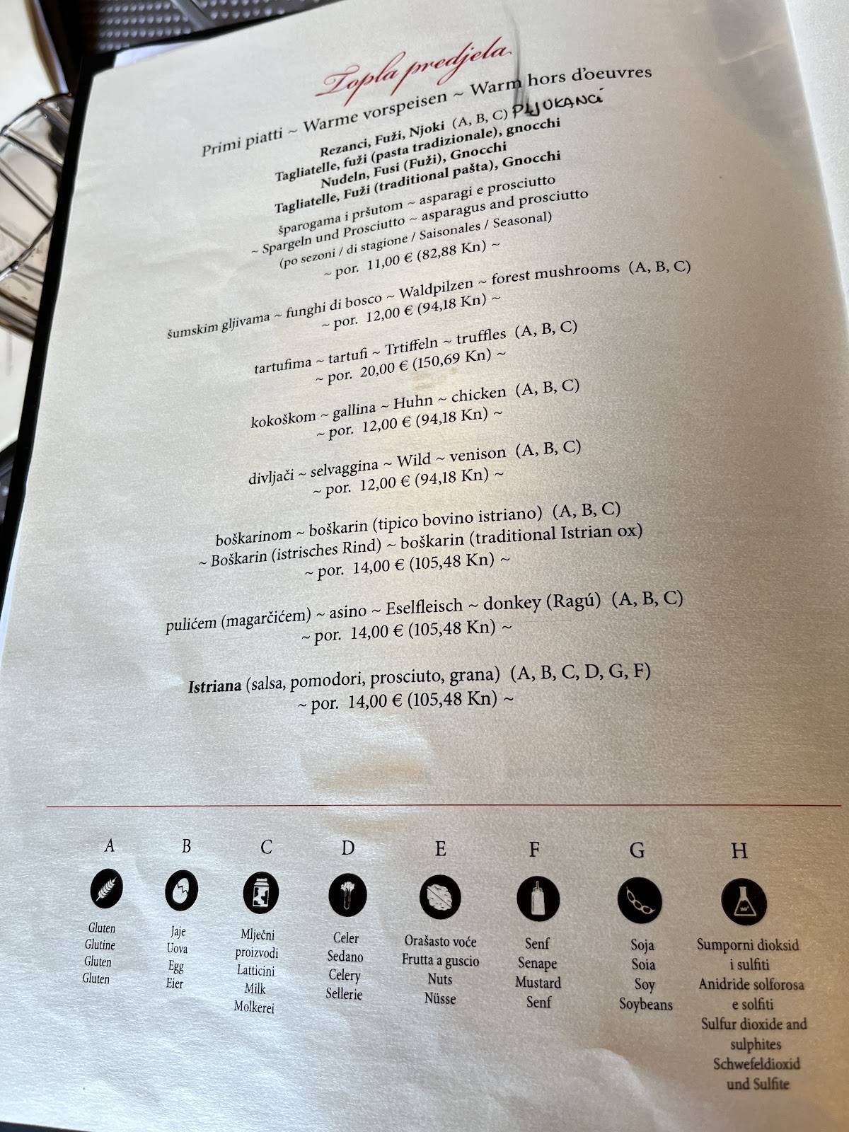 Menu di Konoba Rino 