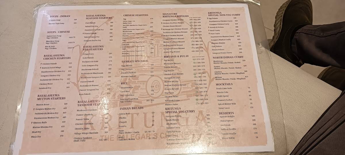 Kritunga - The Palegar's Cuisine menu