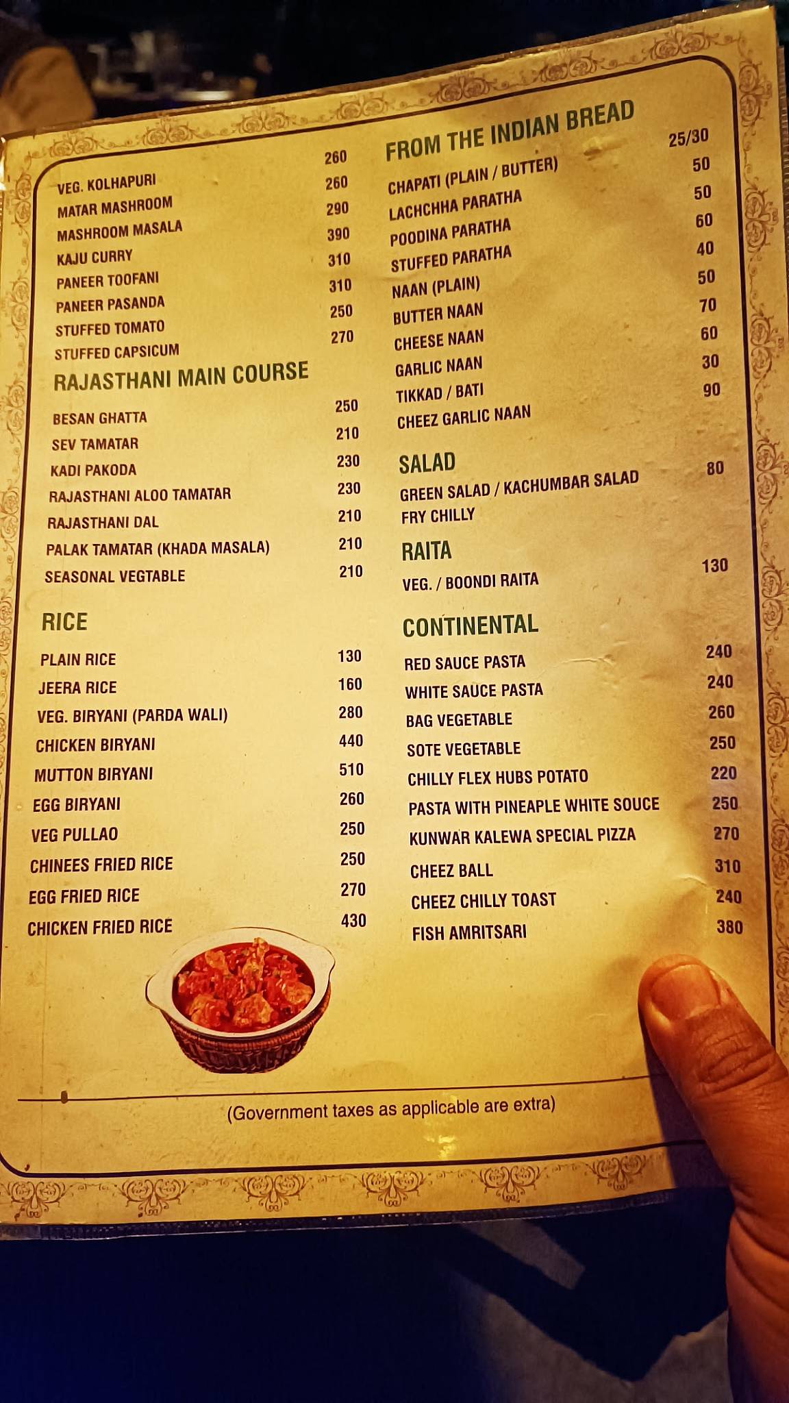 Kunwar kalewa Restaurant menu
