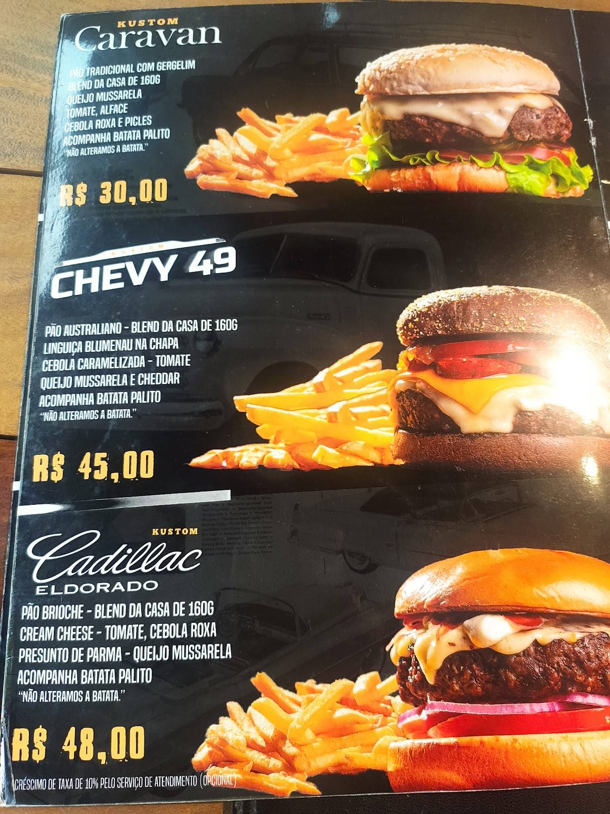 Kustom Burgers cardápio