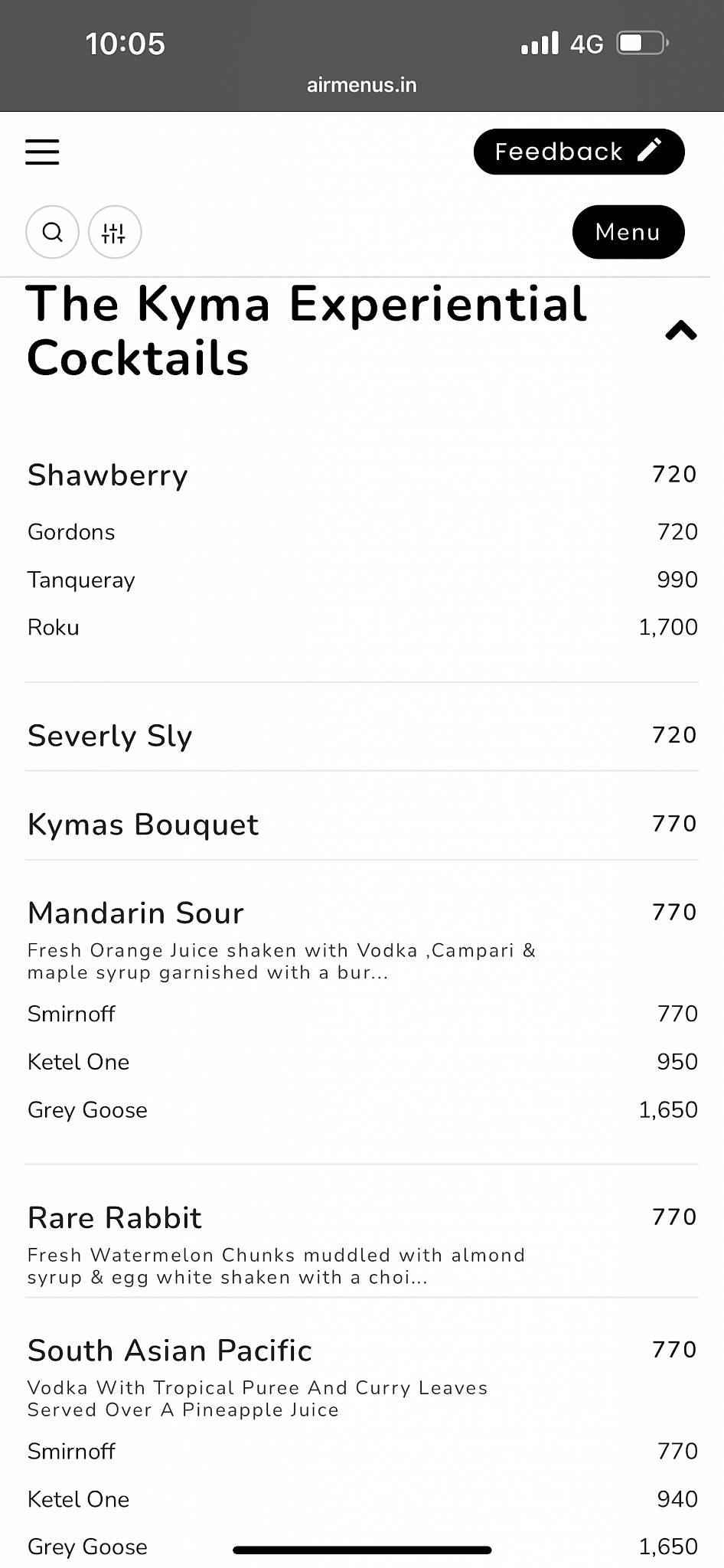 Kyma menu