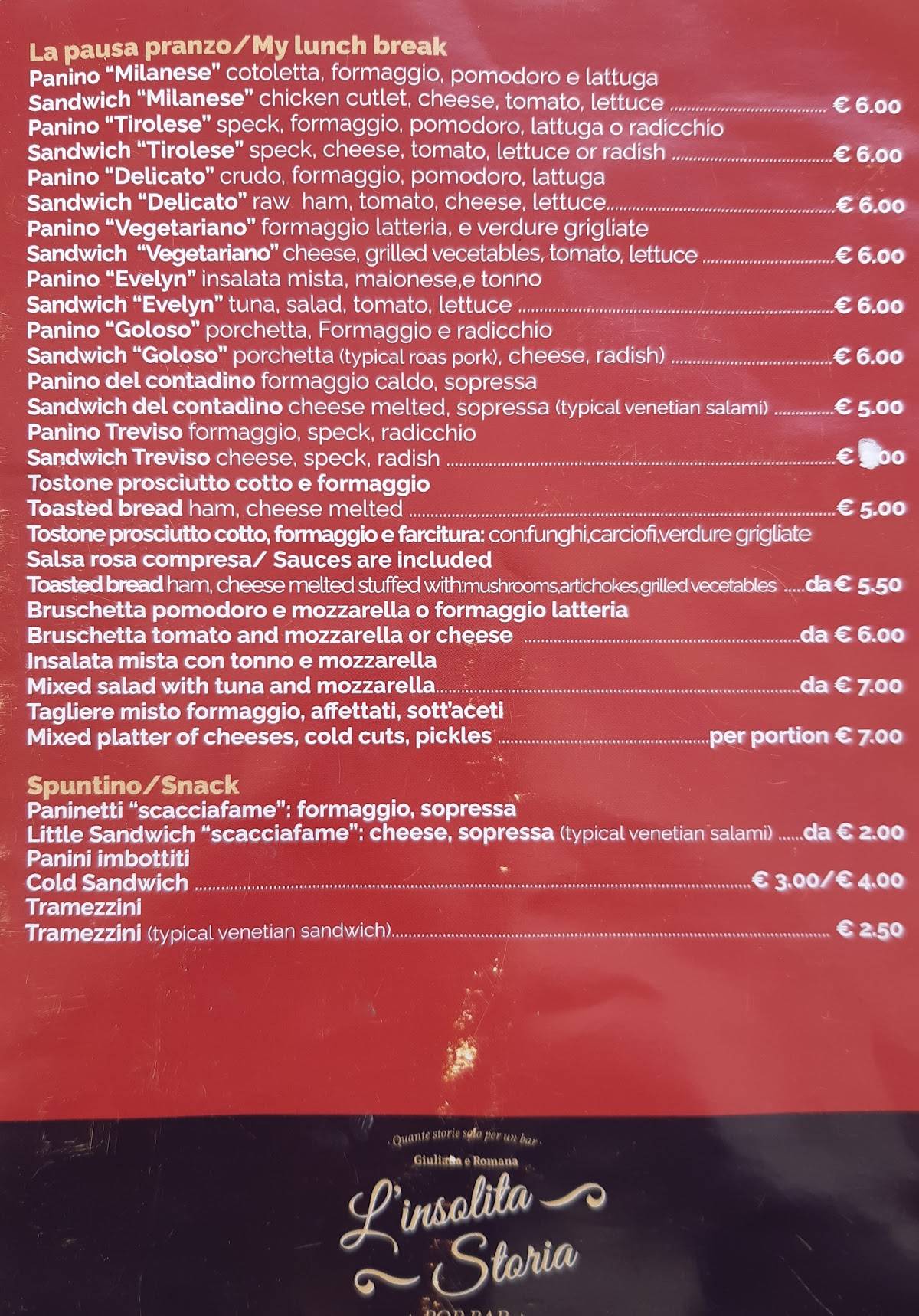 Menu di L' insolita Storia 