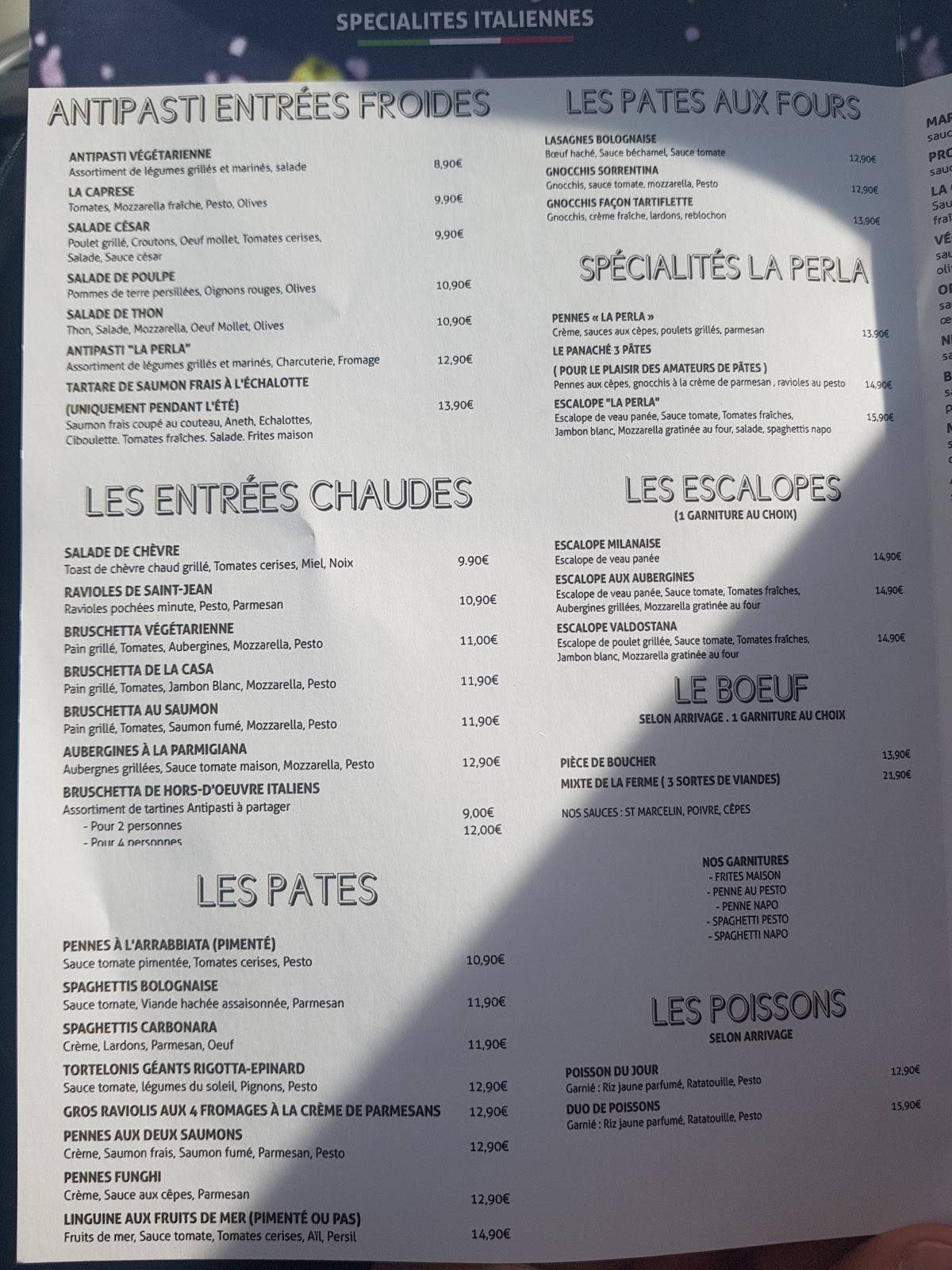 Menu de LA PERLA