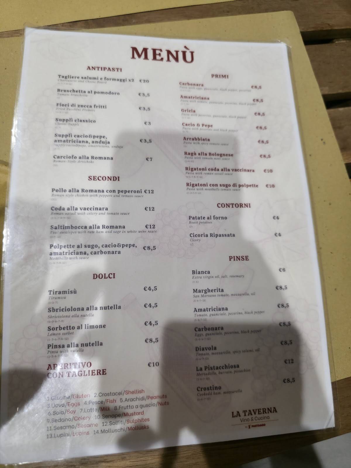 Menu di LA TAVERNA by Pasta&Go 