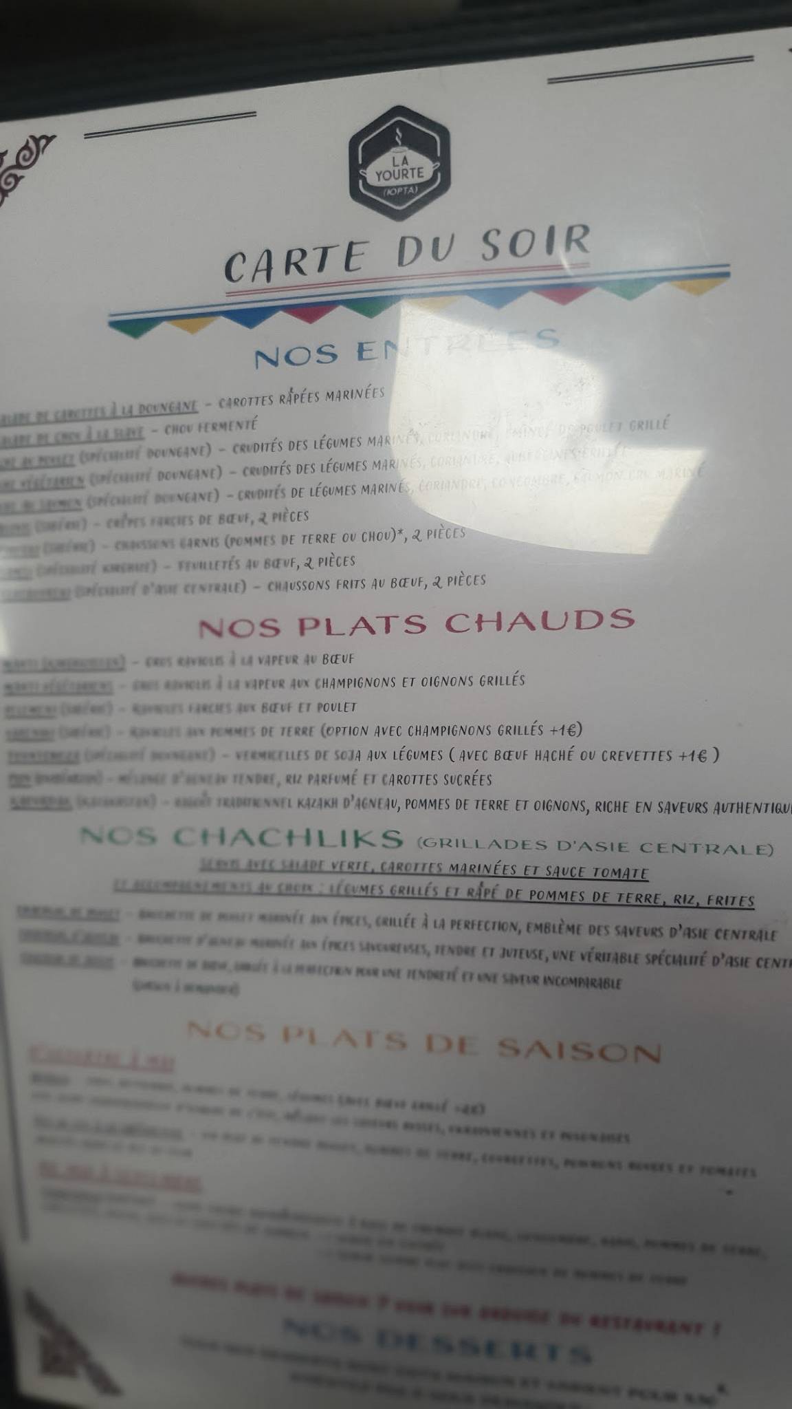 Menu de LA YOURTE