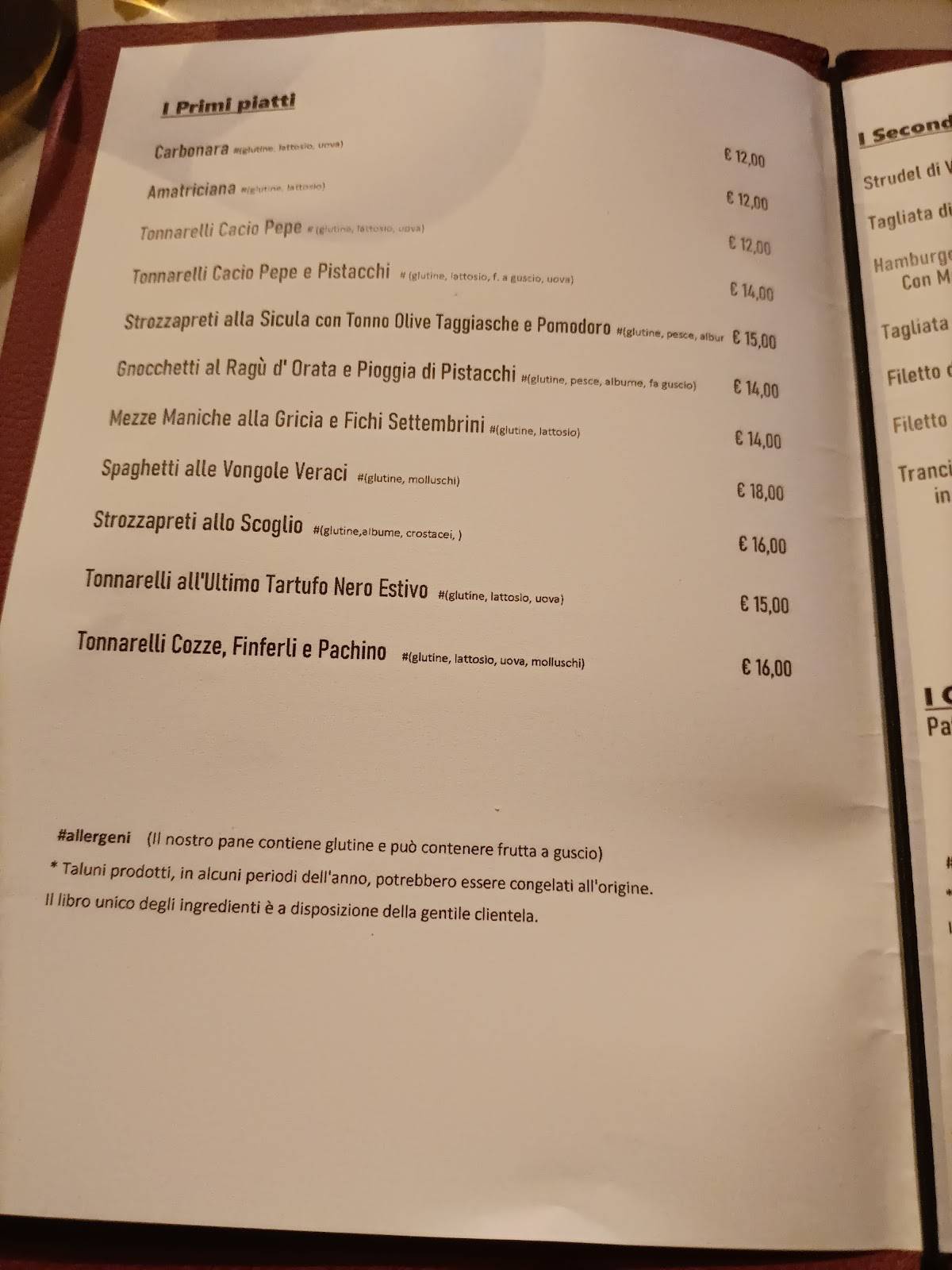 Menu di Ristorante L'Acino Brillo 