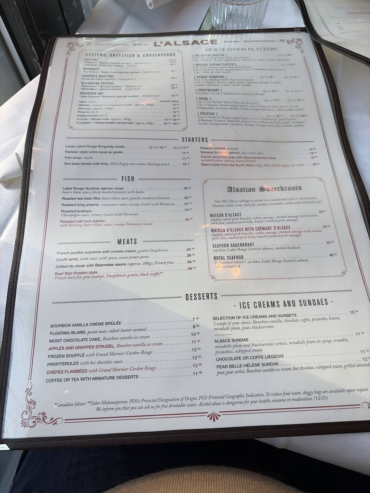 Menu de Brasserie L'Alsace