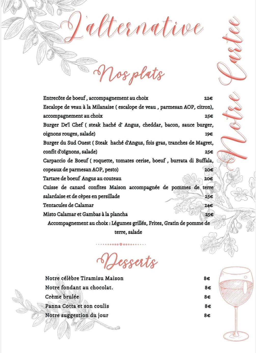 Menu de L'Alternative
