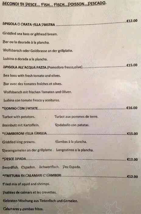 Menu de L'Angoletto Romano