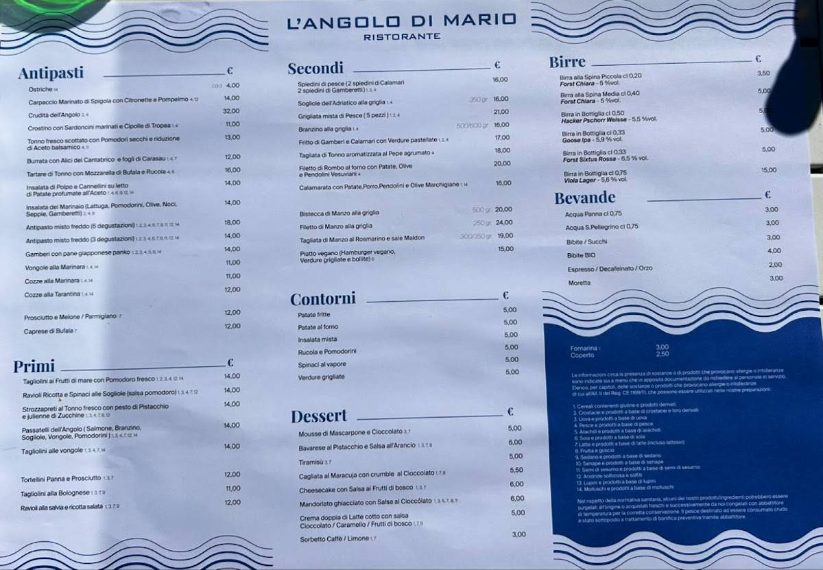 Menu di L'Angolo di Mario 