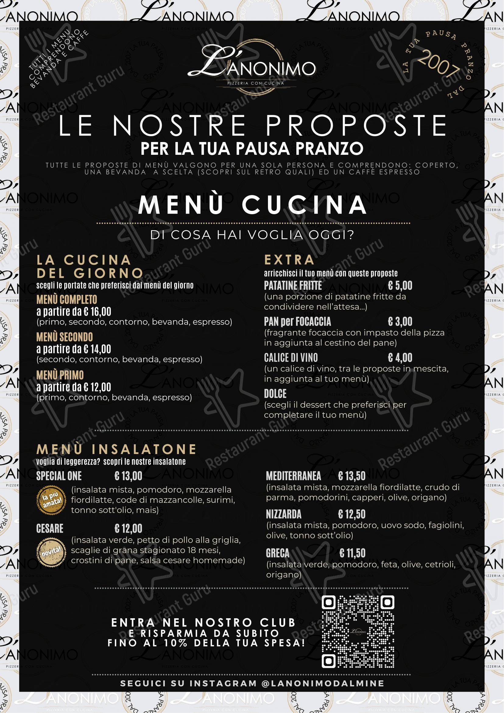 Menu di L'Anonimo - Pizzeria con Cucina - Коктейльная карта