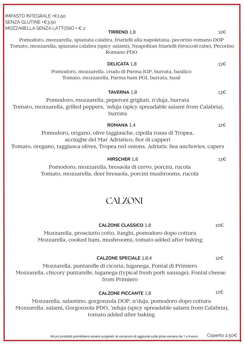 Menu di Pizzeria Ristorante L'Antica Rosa 