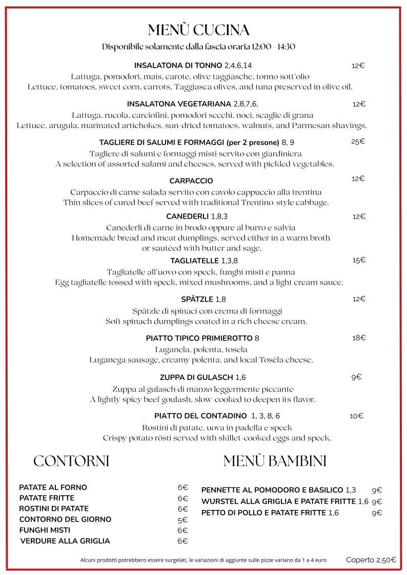 Menu di Pizzeria Ristorante L'Antica Rosa 