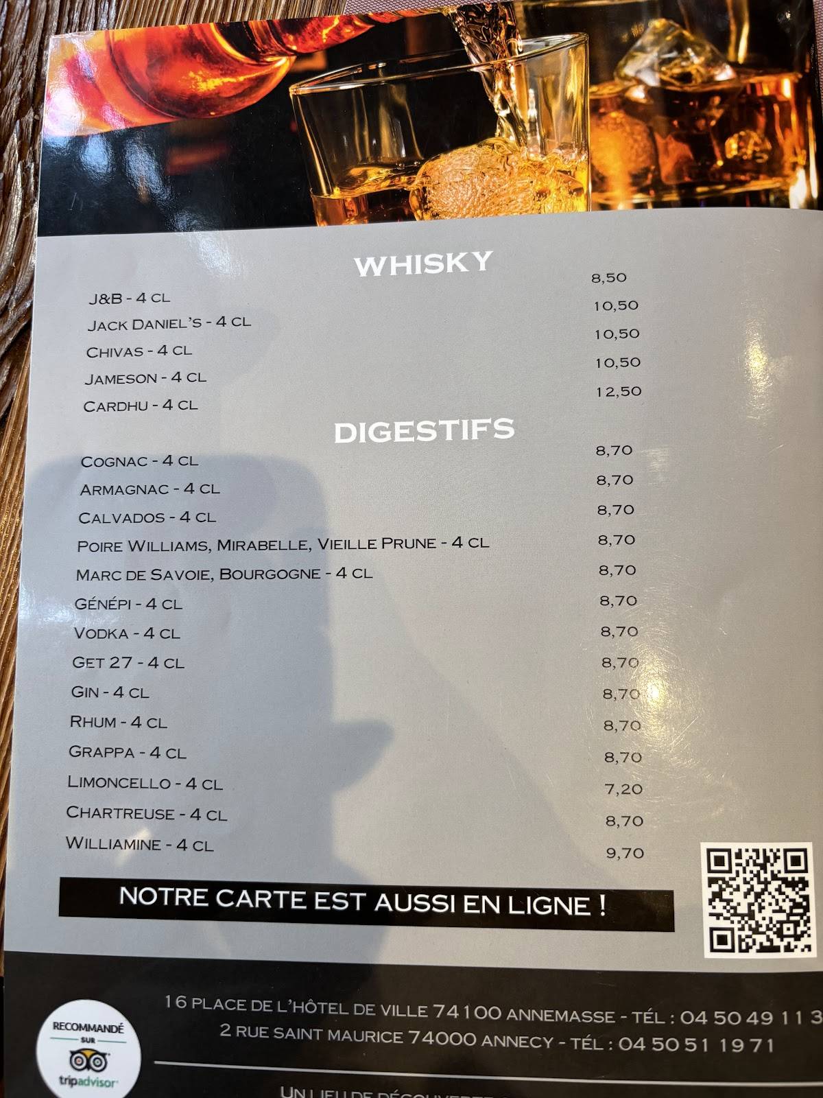 Menu de L'Atlas Annecy