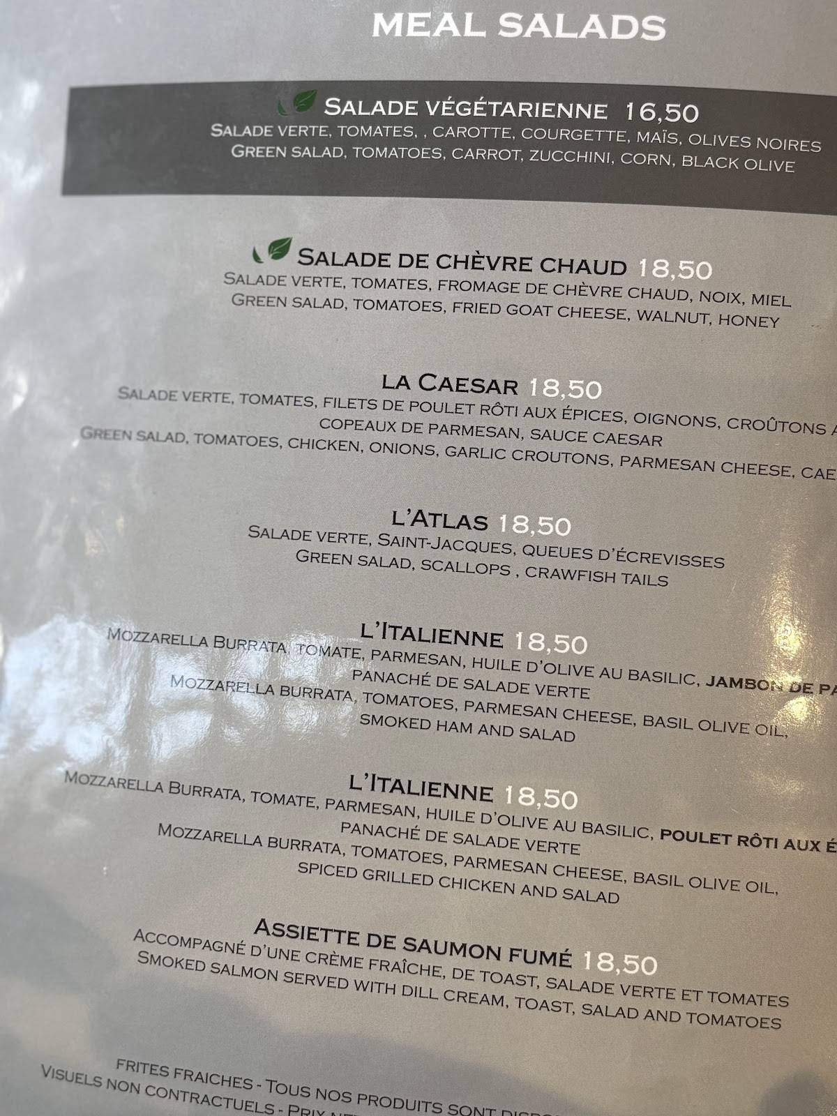 Menu de L'Atlas Annecy