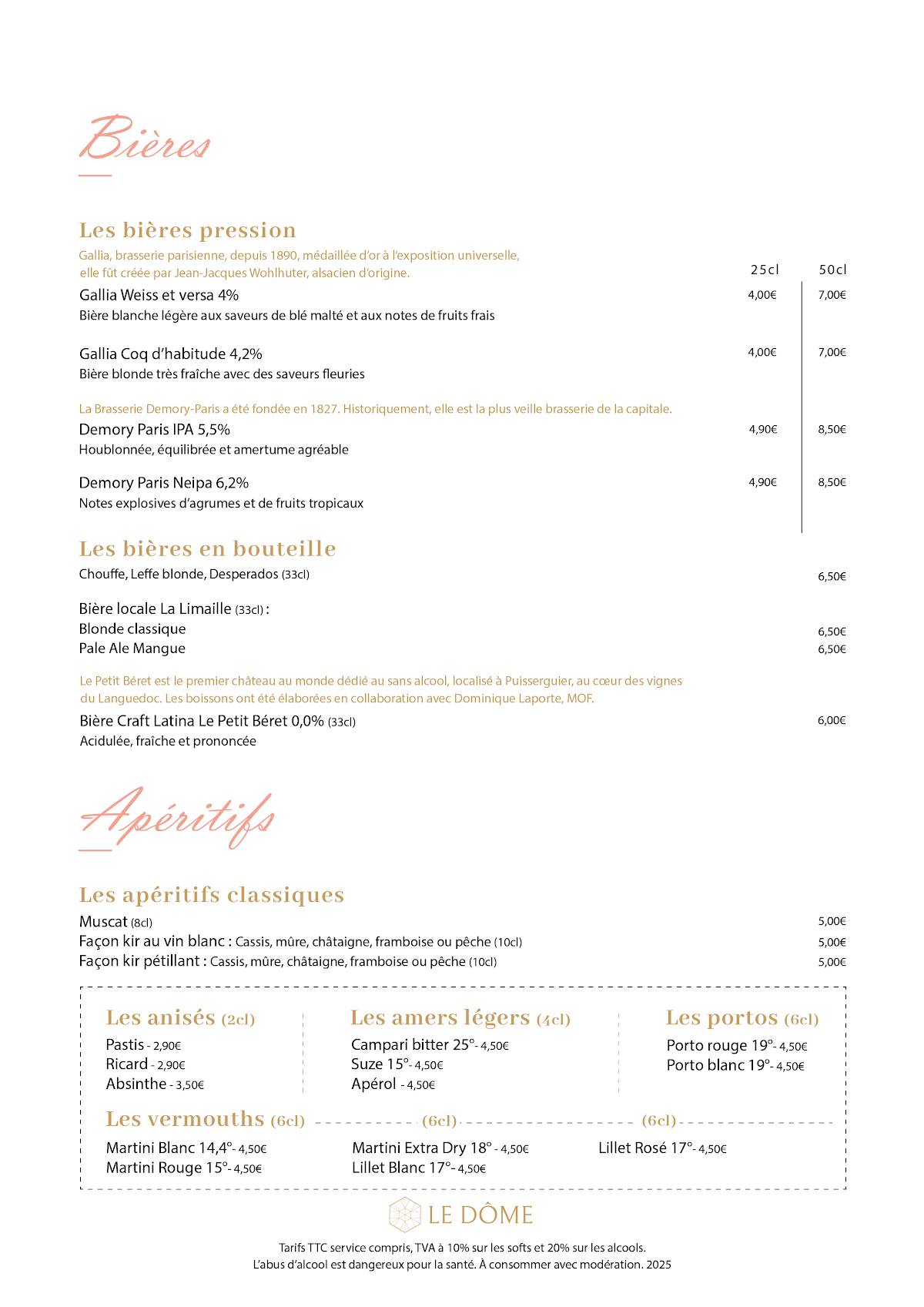 Menu de Le Dôme