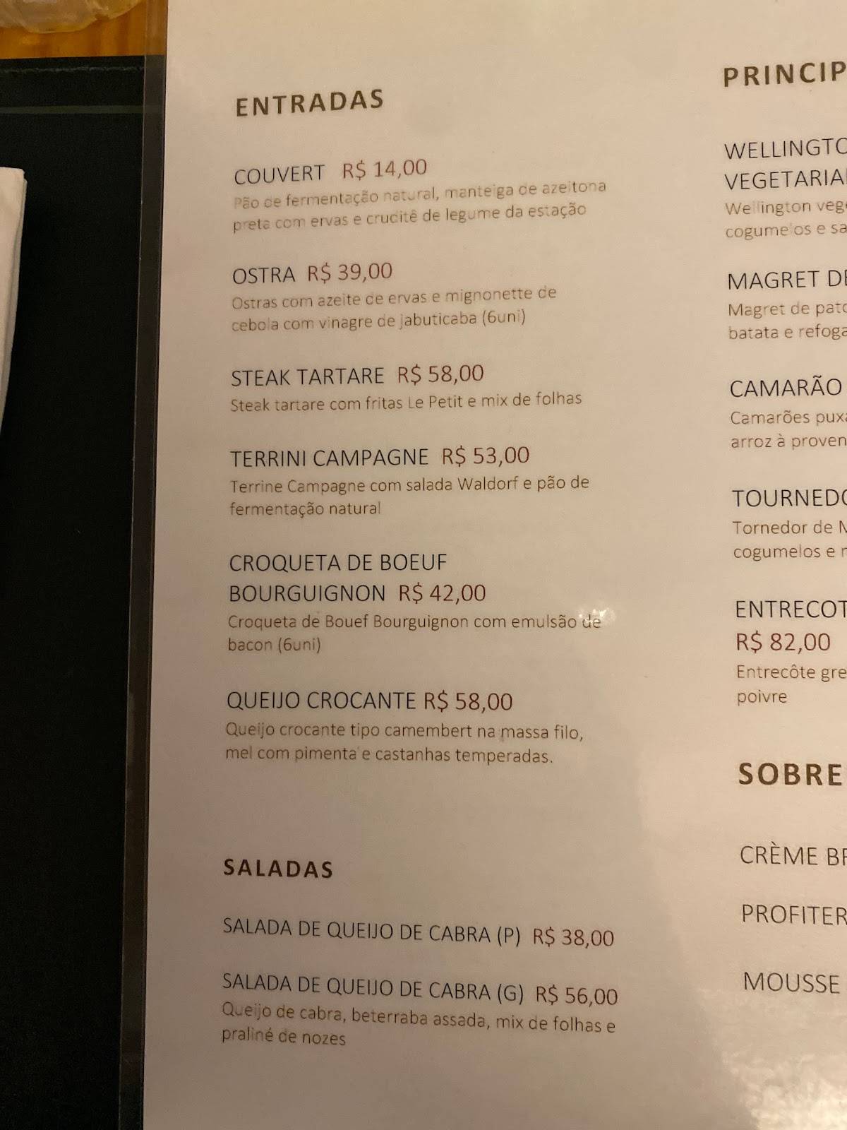 LE PETIT GABRIELE Cuisine Française cardápio