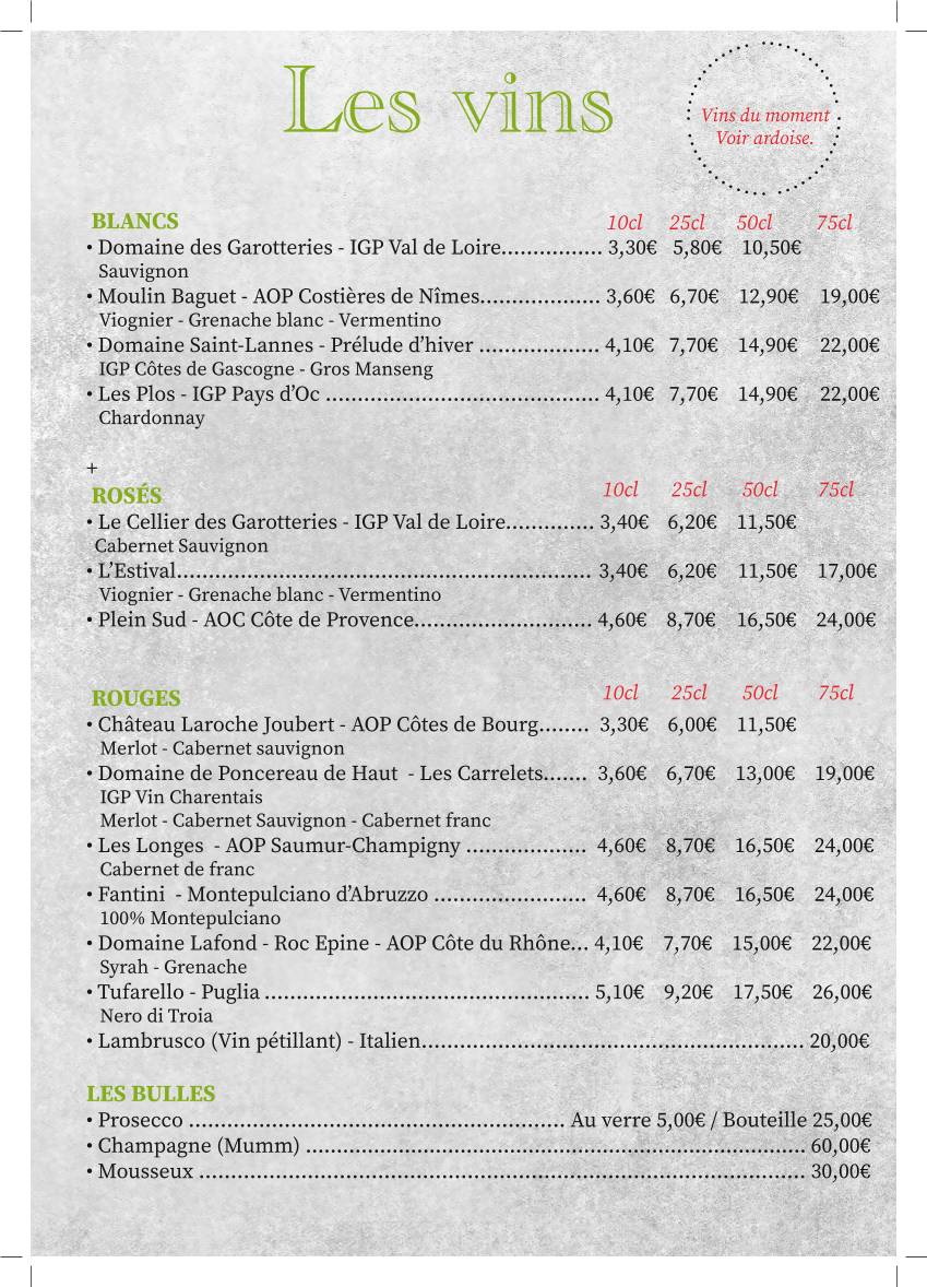 Menu de L'Excelsior Original Fouras