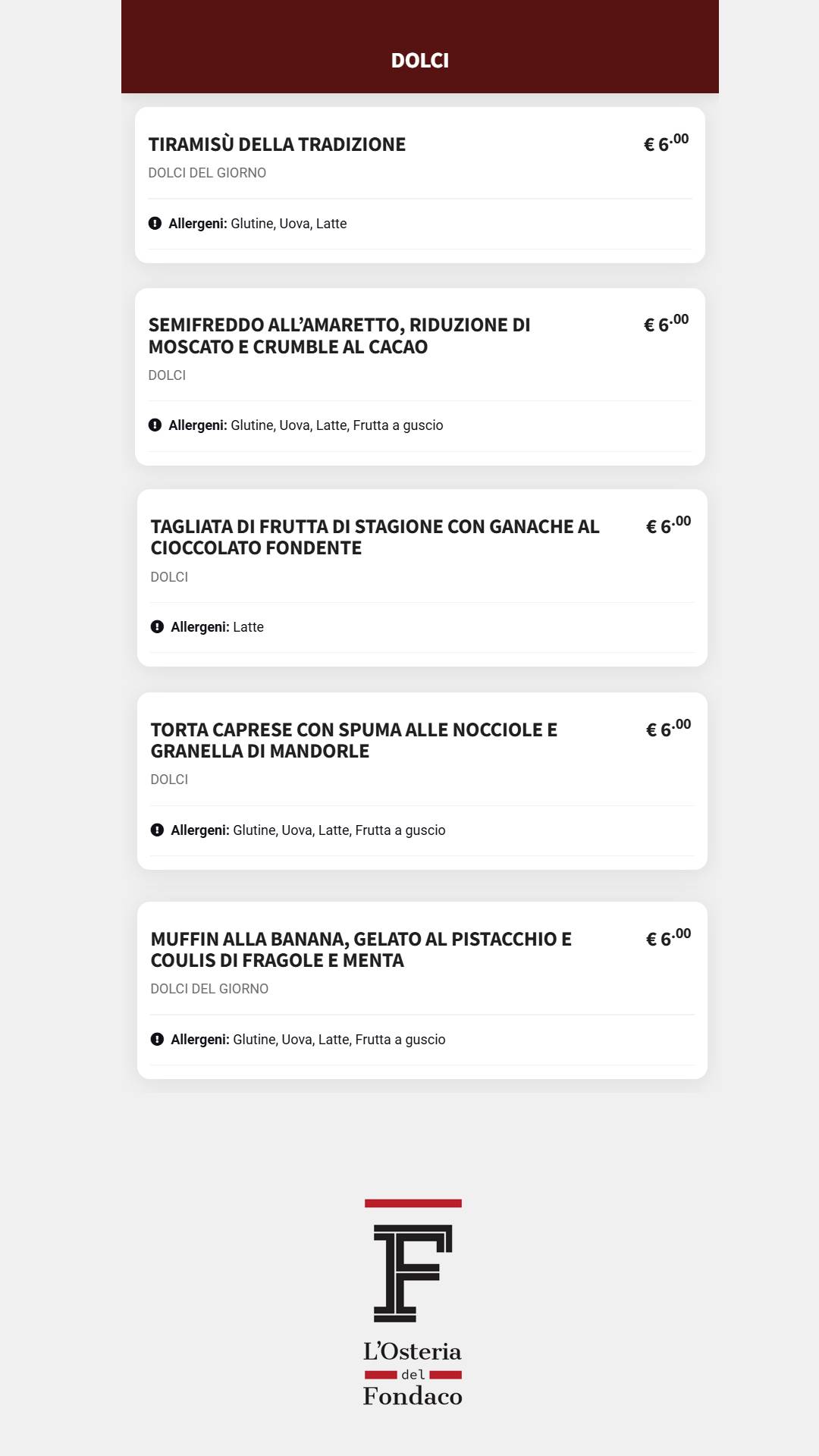 Menu di L'osteria Del Fondaco 