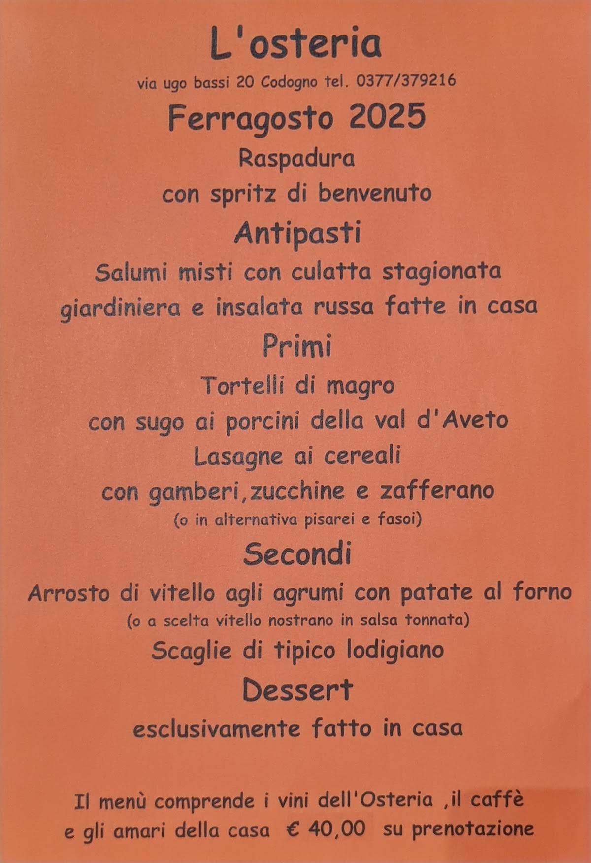 Menu di L'Osteria 
