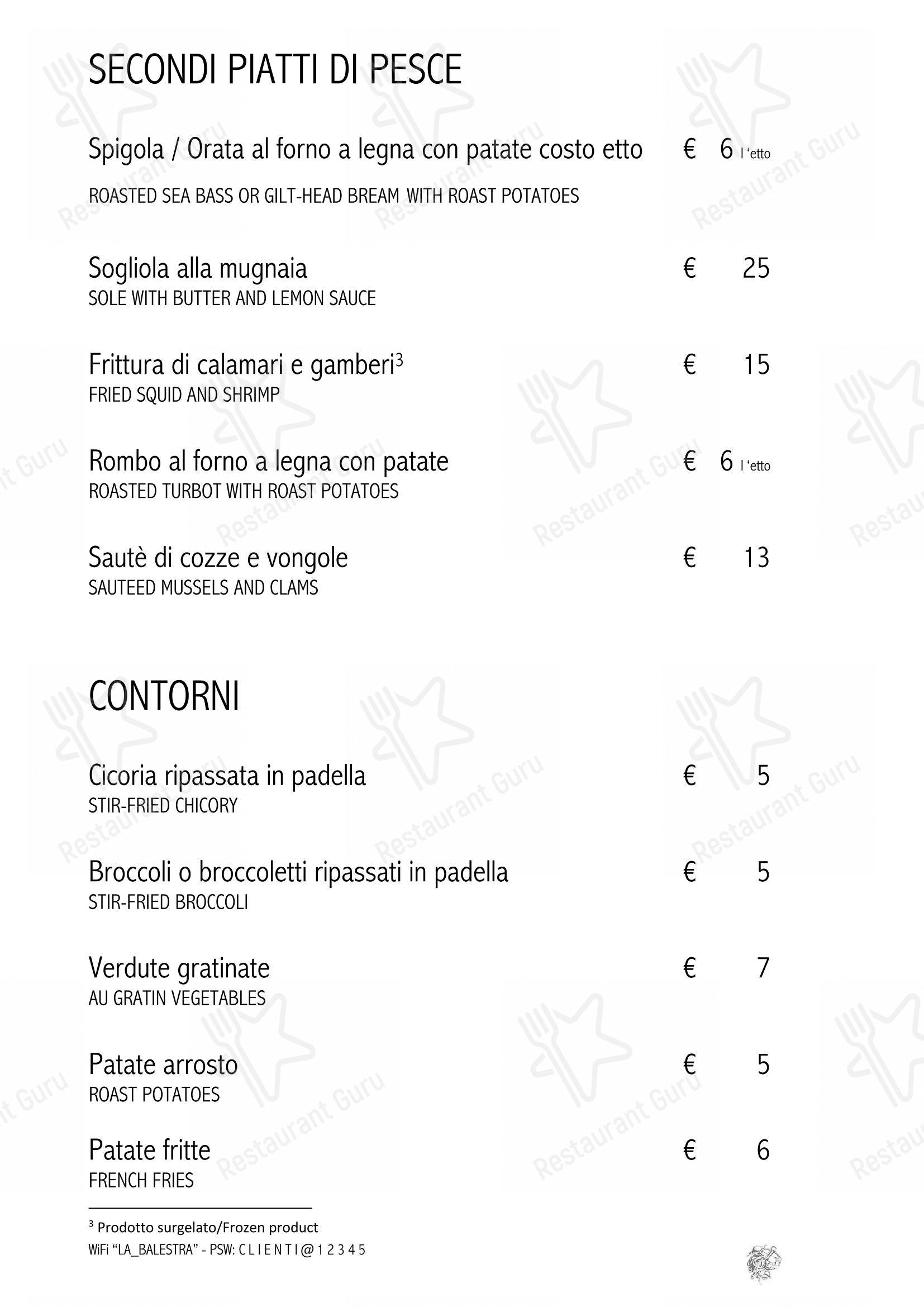Menu per Ristorante La Balestra pizzeria