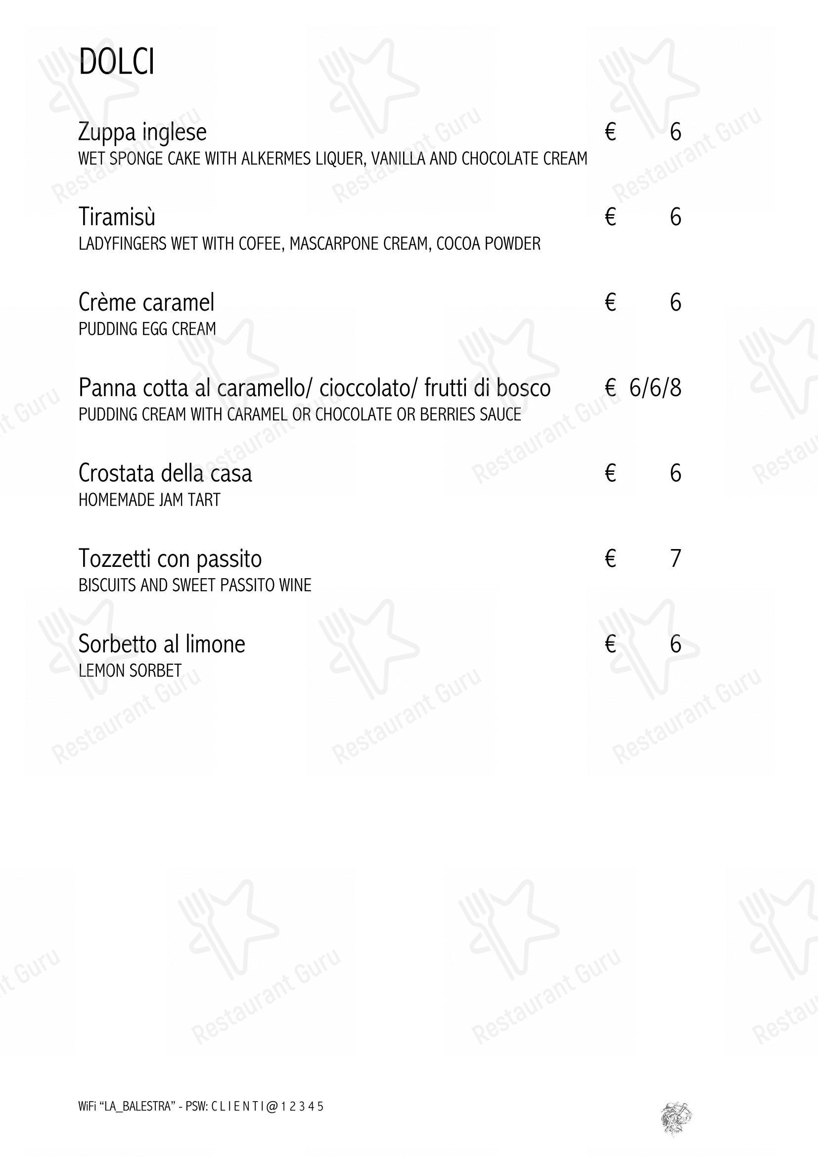 Menu per Ristorante La Balestra pizzeria