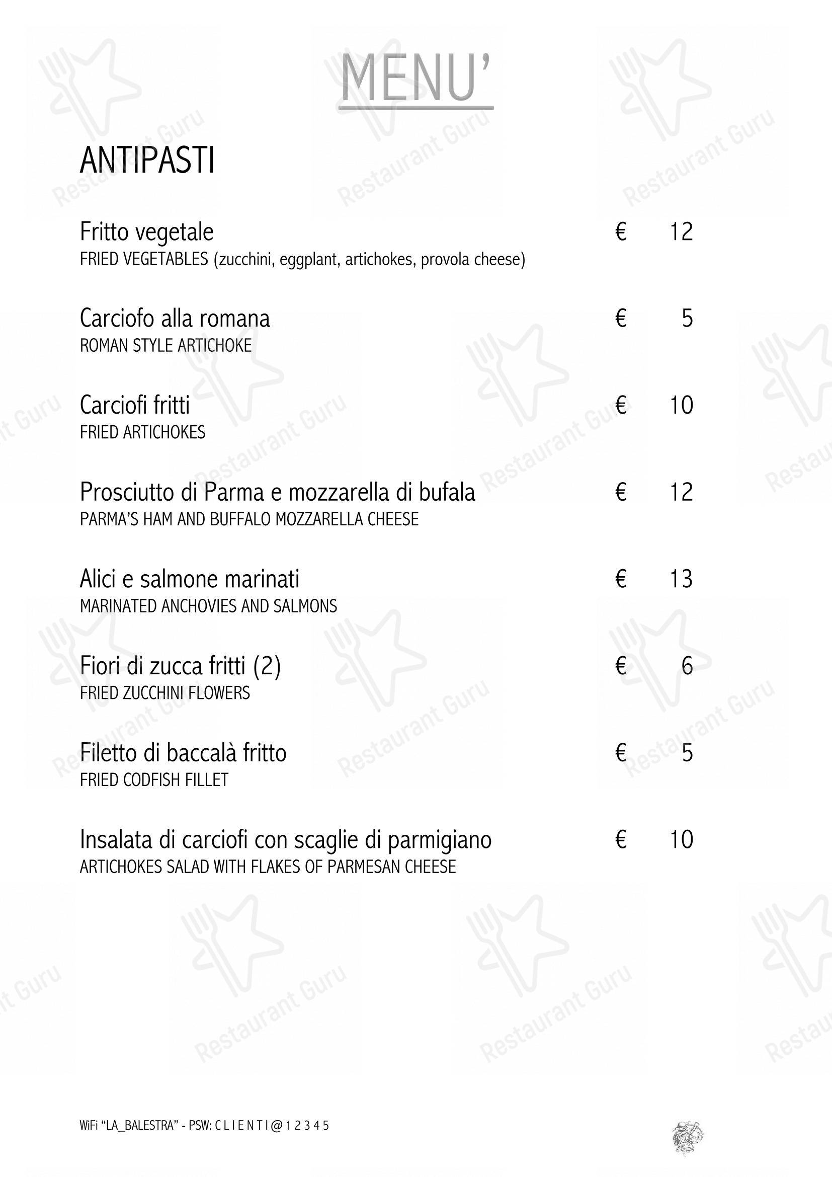 Menu per Ristorante La Balestra pizzeria