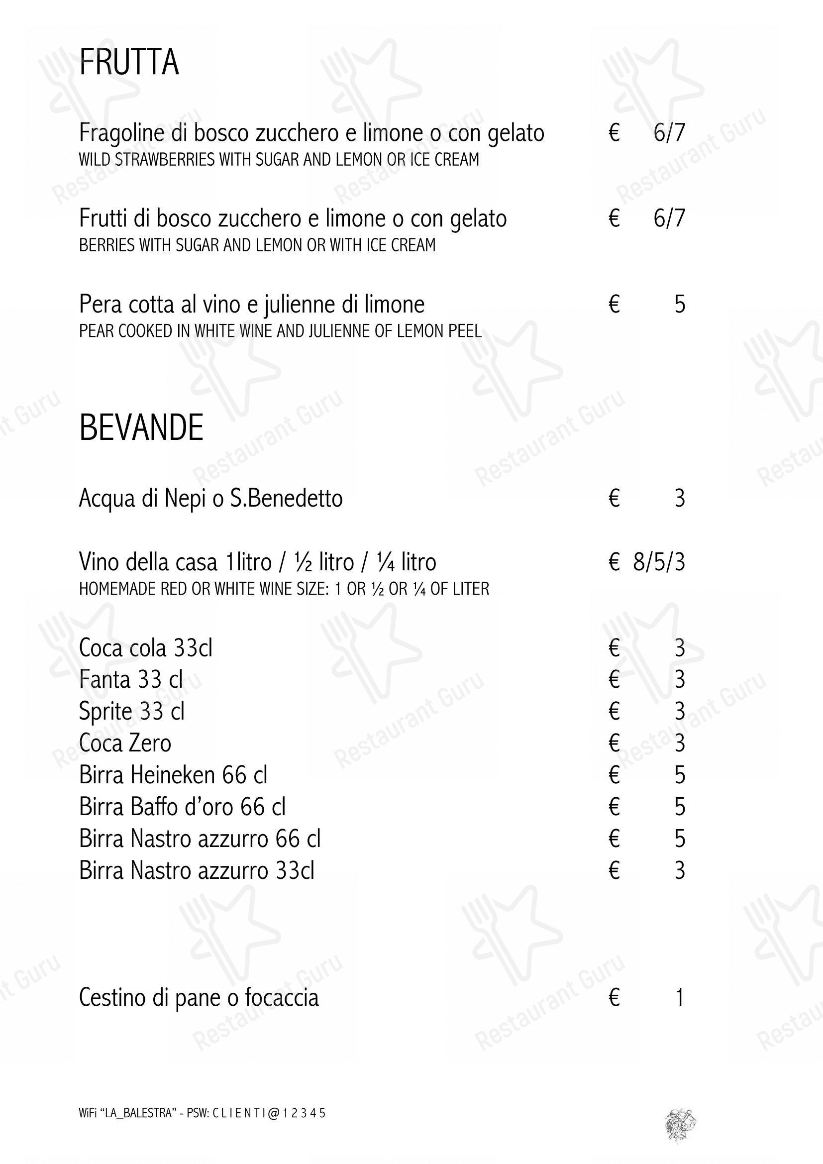 Menu di Ristorante La Balestra - Menu