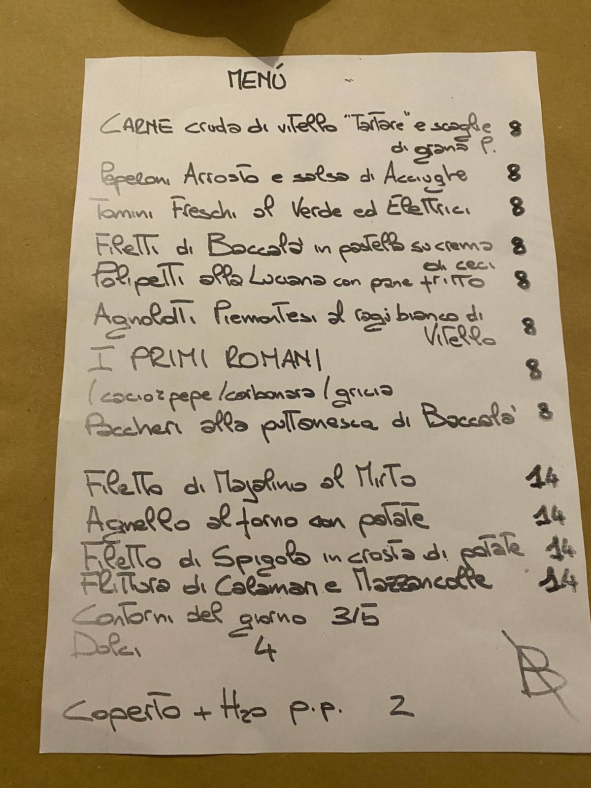 Menu di La Barriera Trattoria 
