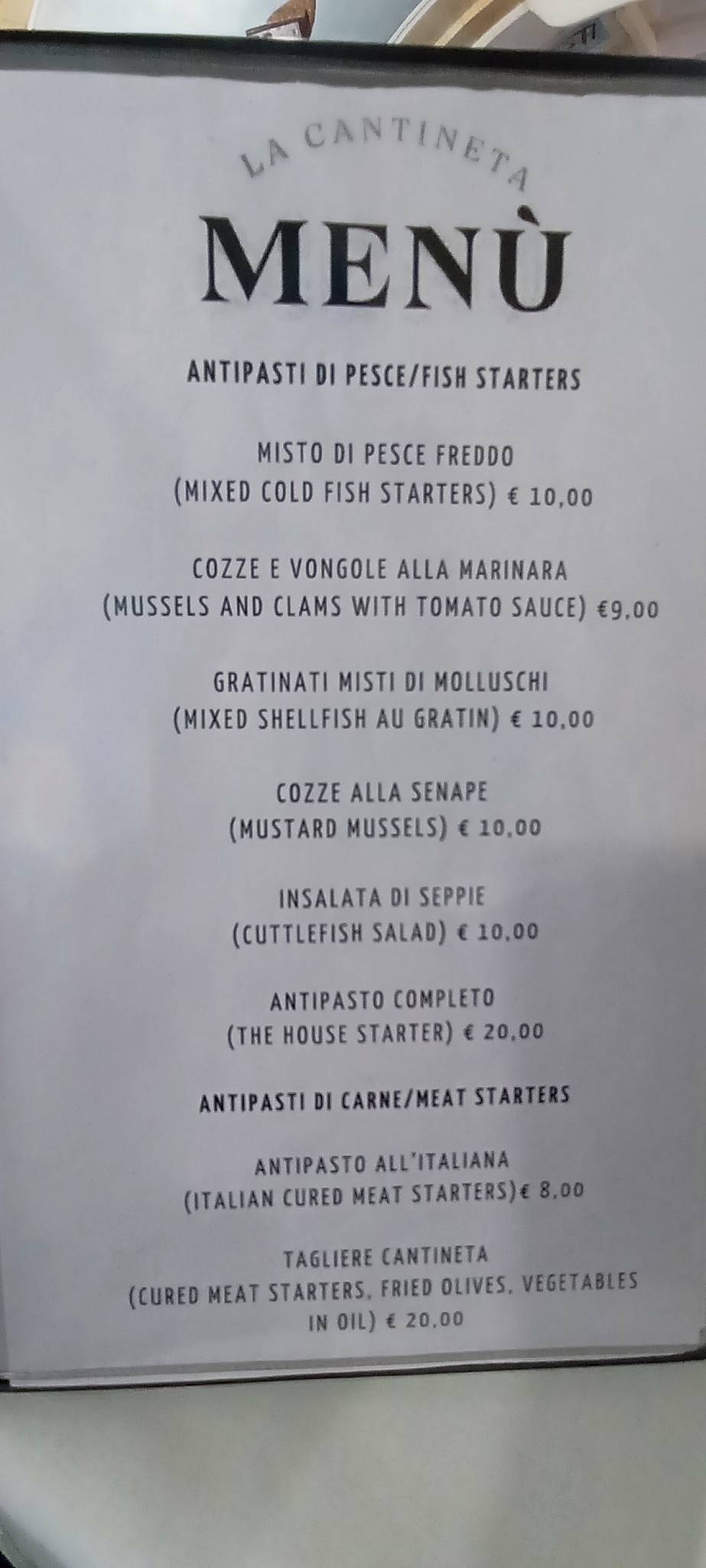 Menu di La Cantineta 