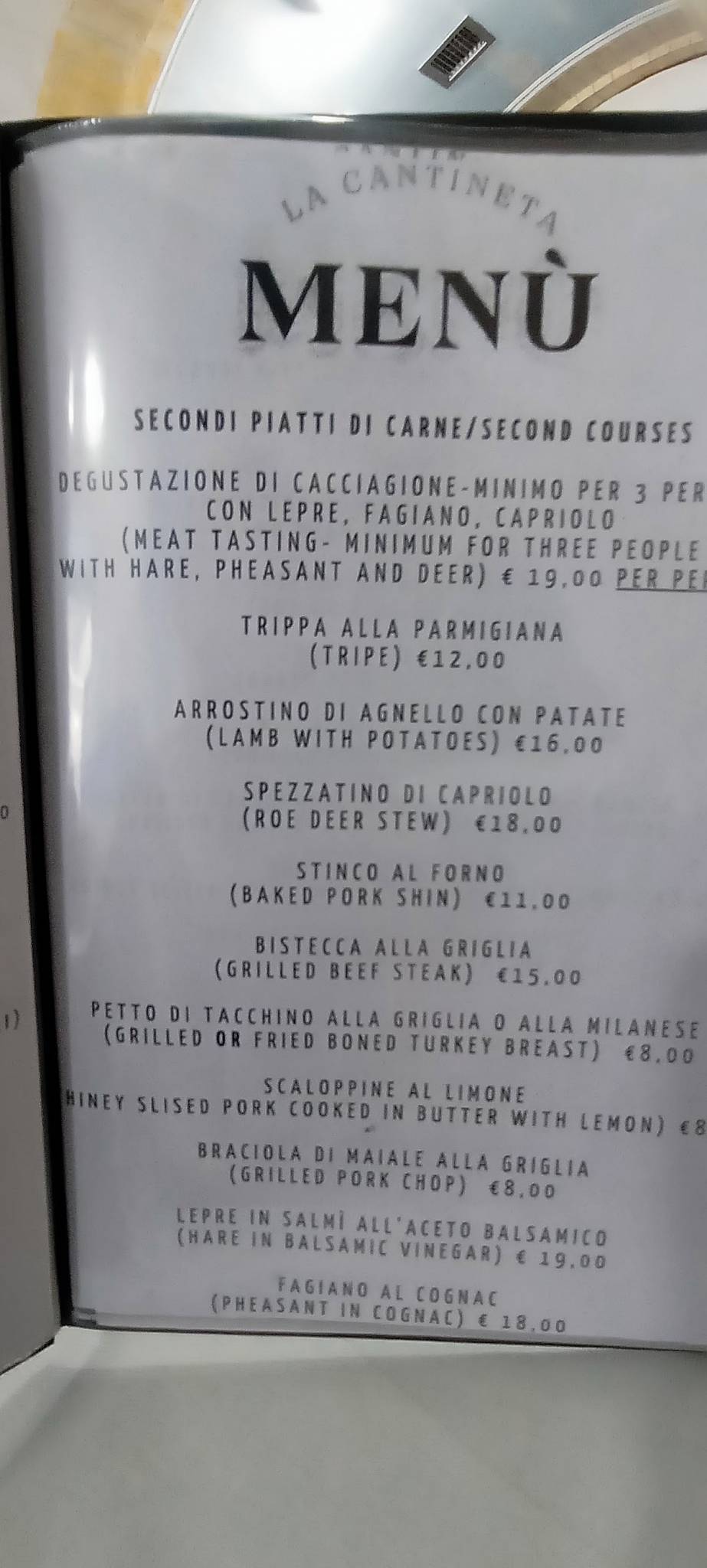 Menu di La Cantineta 