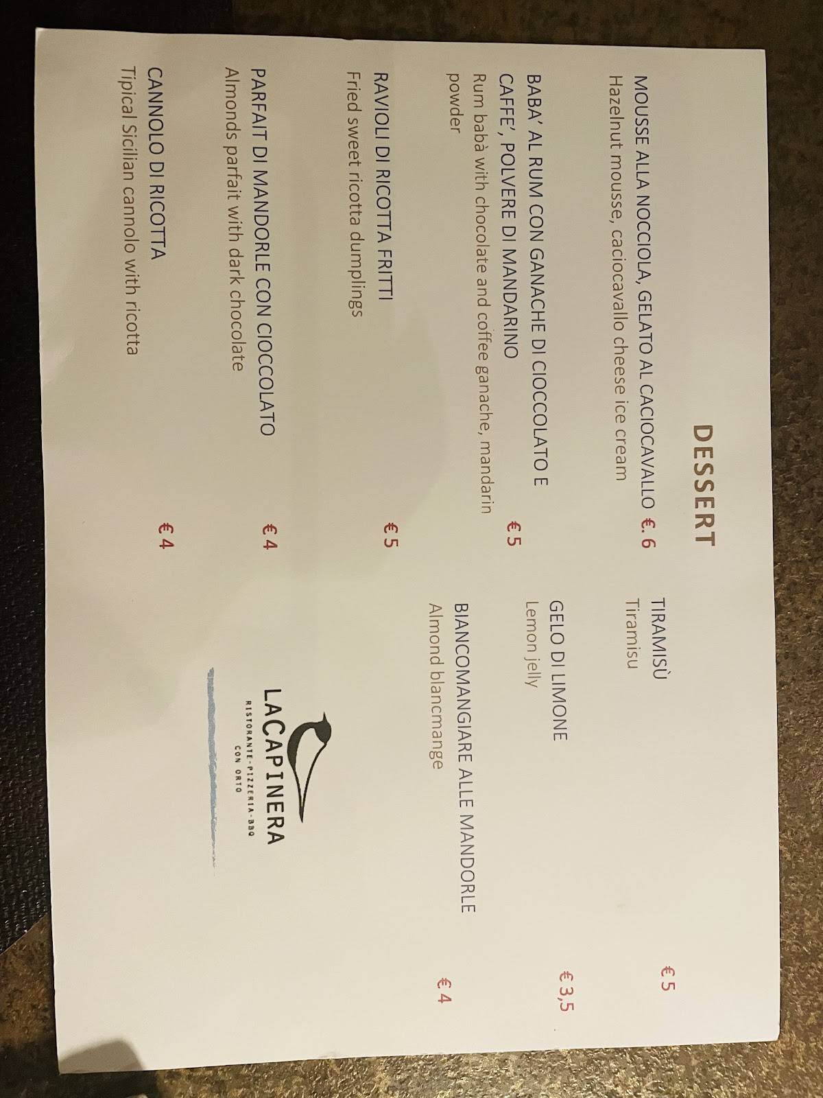 Menu di La Capinera 