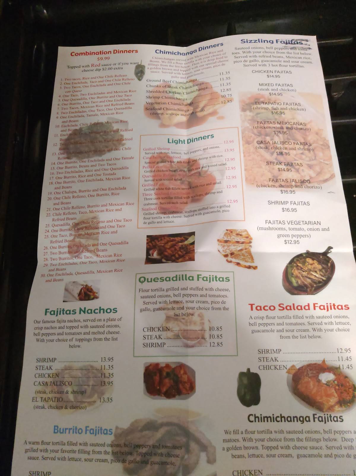 Menu at La Casa Jalisco restaurant, Streator