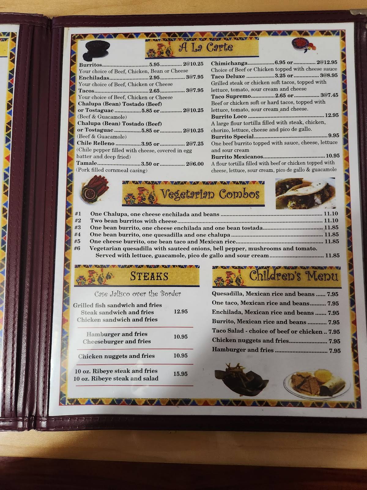 Menu at La Casa Jalisco restaurant, Streator