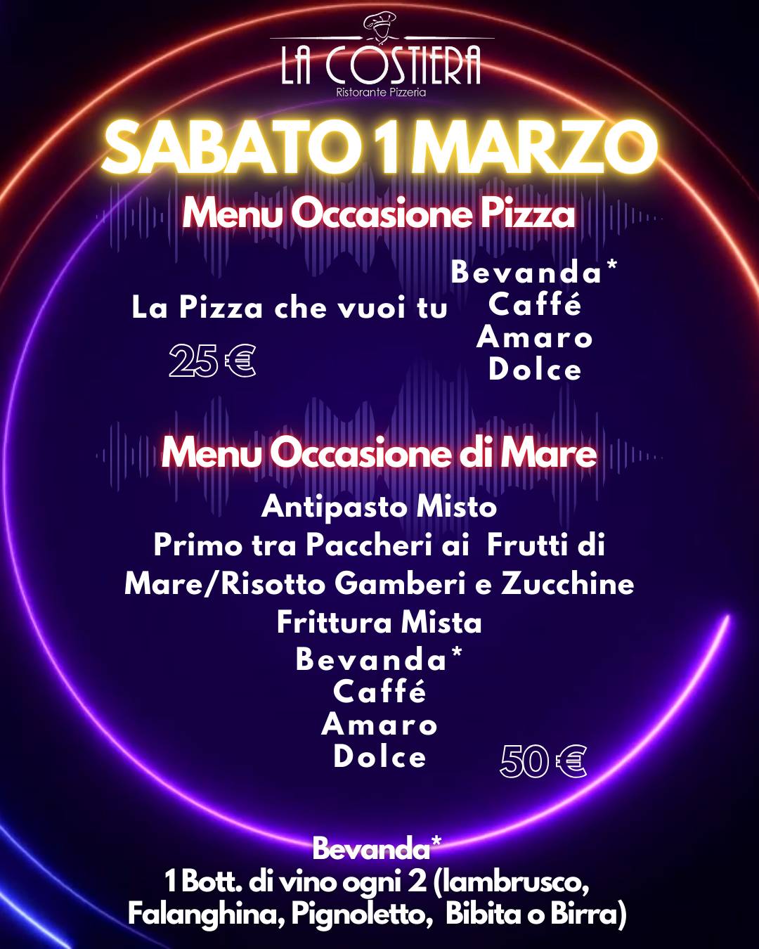 Menu di La Costiera Ristorante Pesce & Pizzeria 