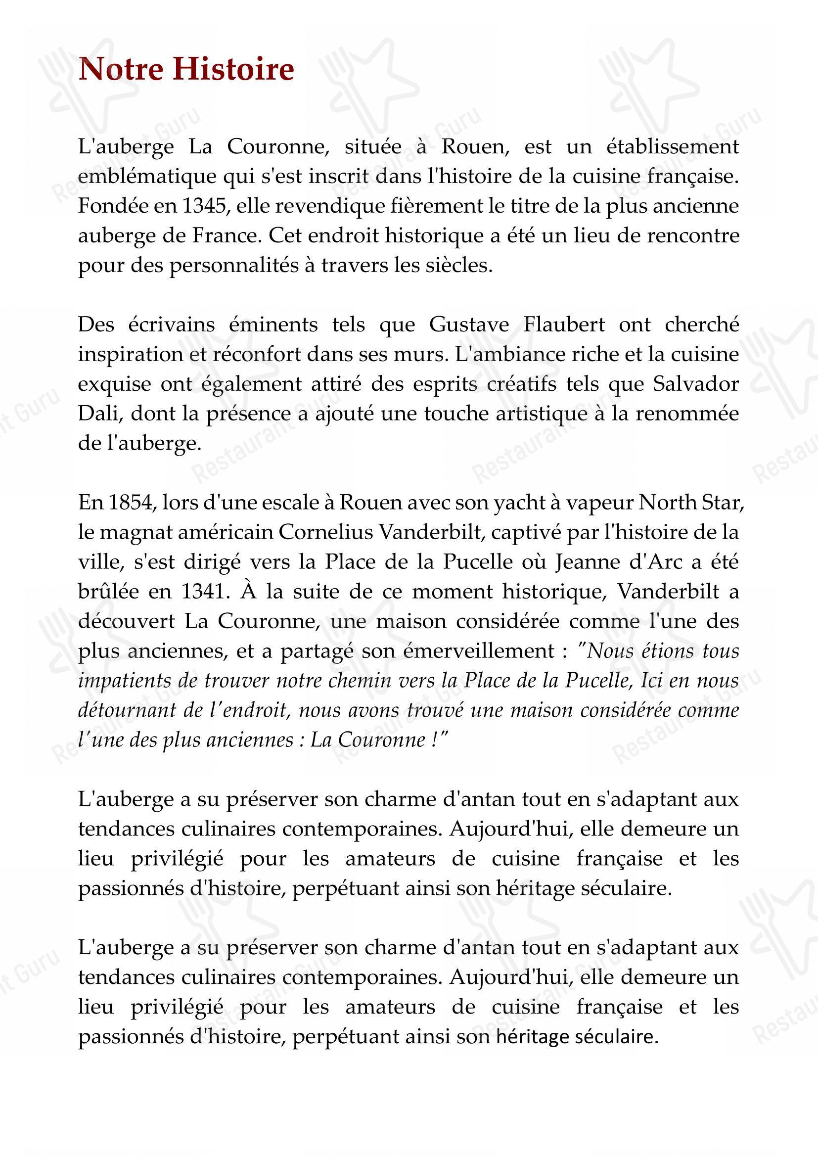 La Couronne dans Rouen - Menu bar